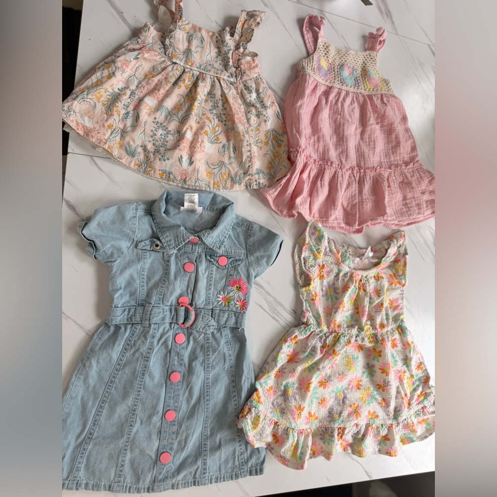 Girls' Pink Floral & Light Blue Denim Dress Mix - Kids Dresses